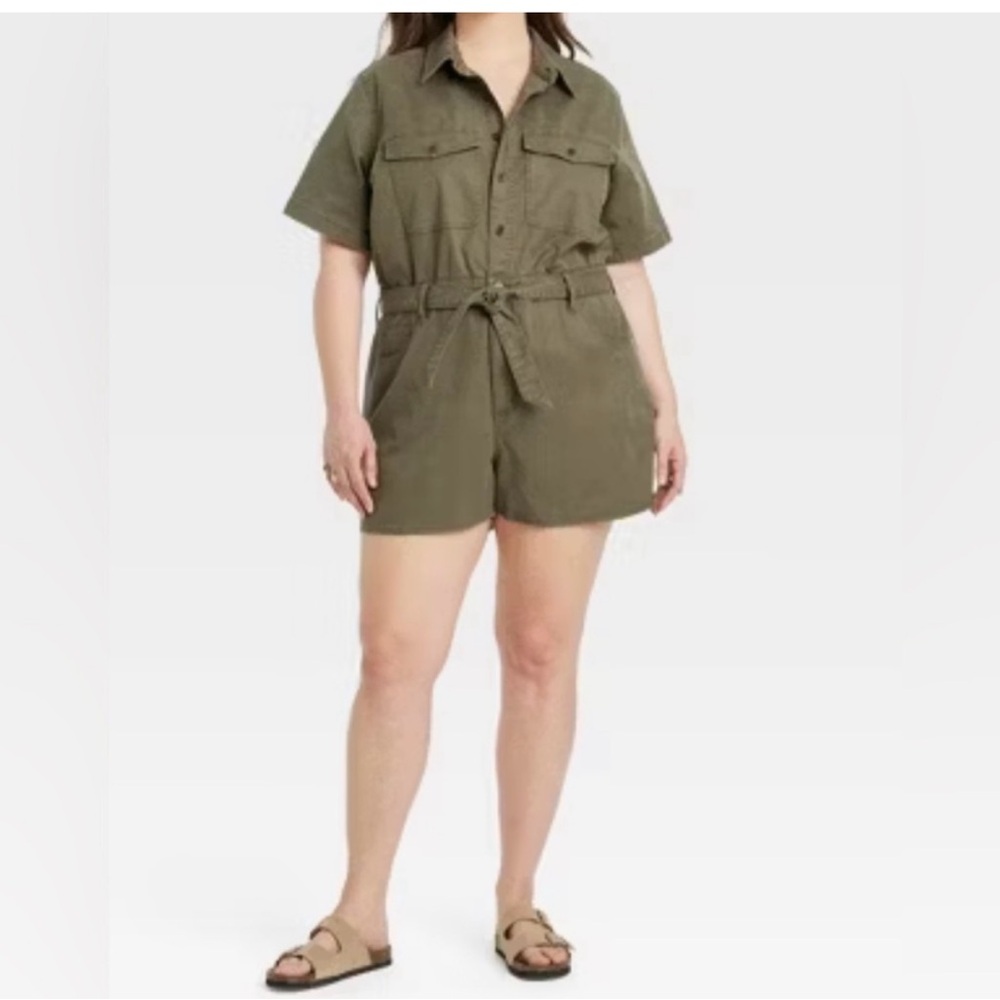 Universal Thread Olive Green Utility Romper – Size 12